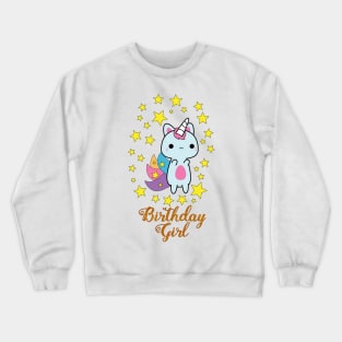 Kawaii Cat Birthday Girl Crewneck Sweatshirt